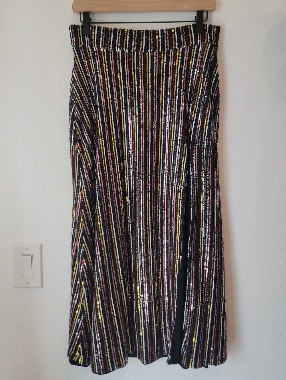 EastnWest Label Sequin Stripe Maxi Skirt Black Multicolor Size Large